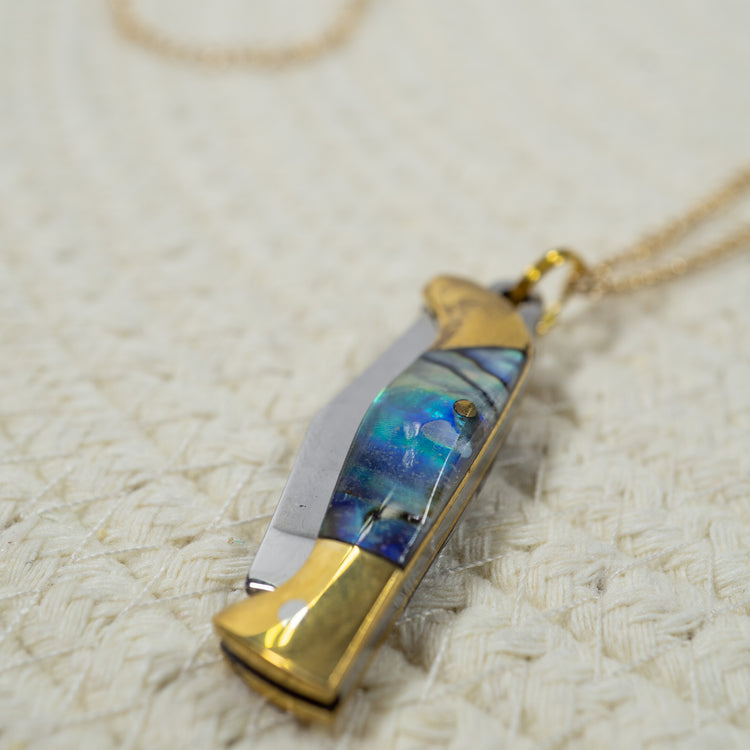 Abalone & Brass Wander Blade Pocket Knife Necklace